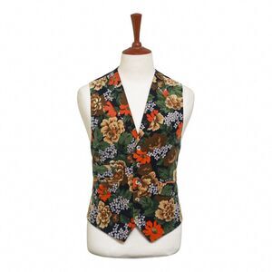 Mens Floral Vest 44R Velvet Multicolor Waistcoat XL Formal Wedding Groom Party
